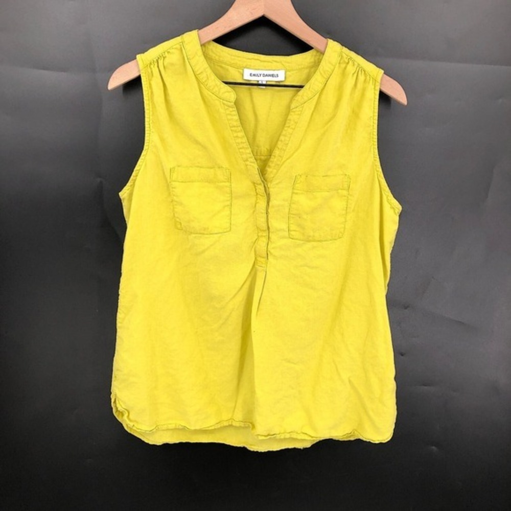 Emily Daniels popover sleeveless pullover blouse linen blend top‎ lime green L